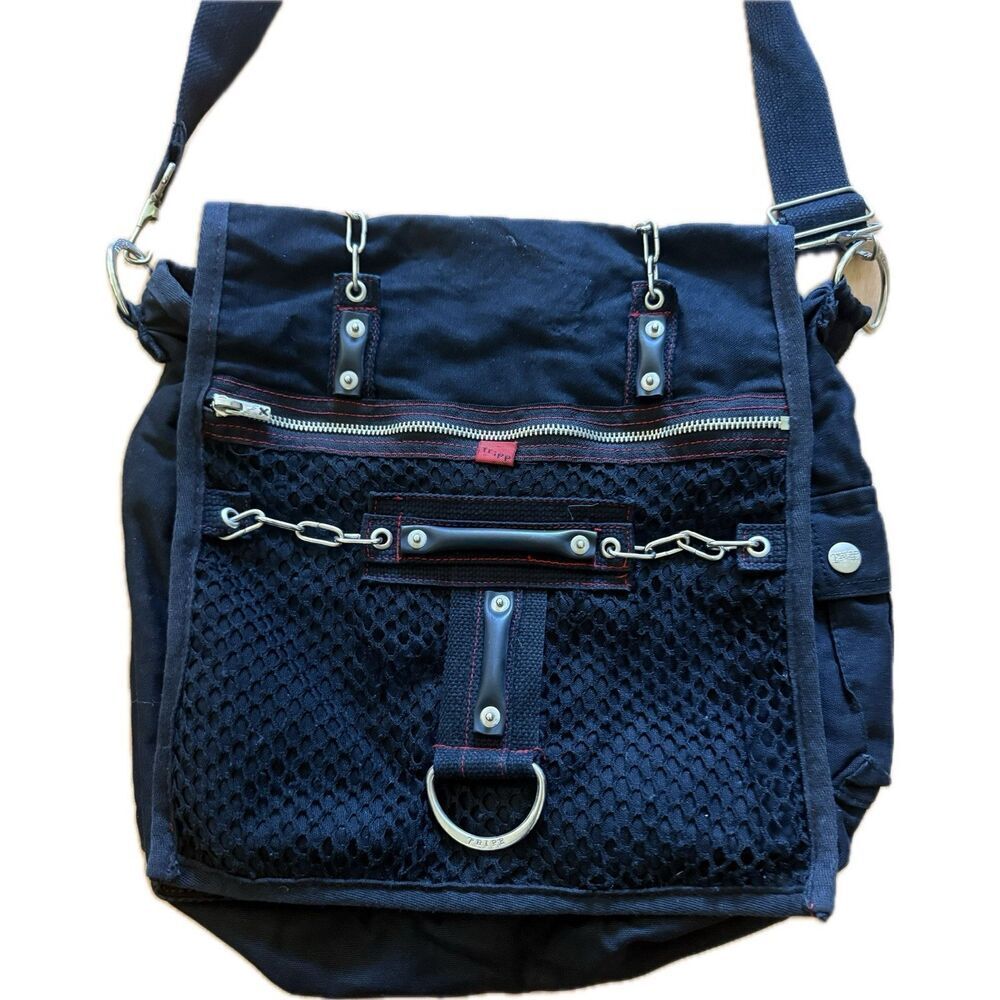 Rare Tripp NYC Goth Bag Backpack Purse Emo Chains Black Hot Topic Retro Rave 90s